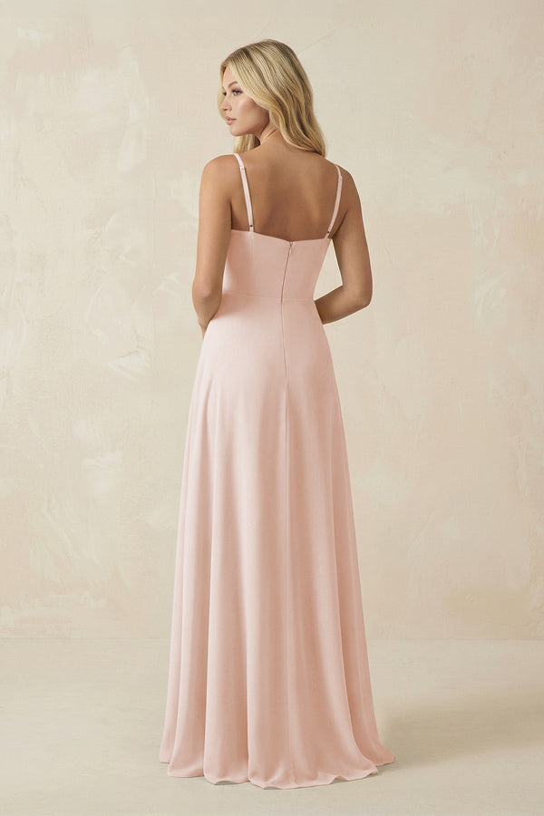 Spaghetti Strap Chiffon A - Line Bridesmaid Dress in Pale Blush - SHE IS ME Bridesmaid Dresses