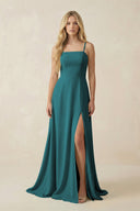 Spaghetti Strap Chiffon A - Line Bridesmaid Dress in Pine - SHE IS ME Bridesmaid Dresses