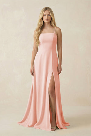 Spaghetti Strap Chiffon A - Line Bridesmaid Dress in Rose Petal - SHE IS ME Bridesmaid Dresses