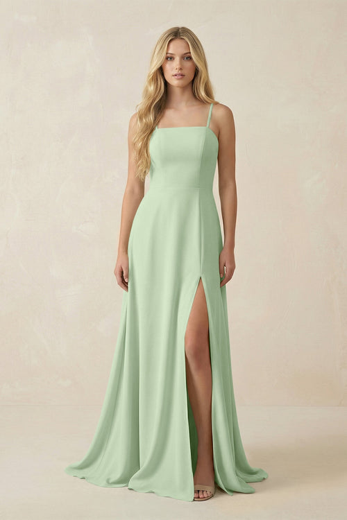 Spaghetti Strap Chiffon A - Line Bridesmaid Dress in Sage - SHE IS ME Bridesmaid Dresses