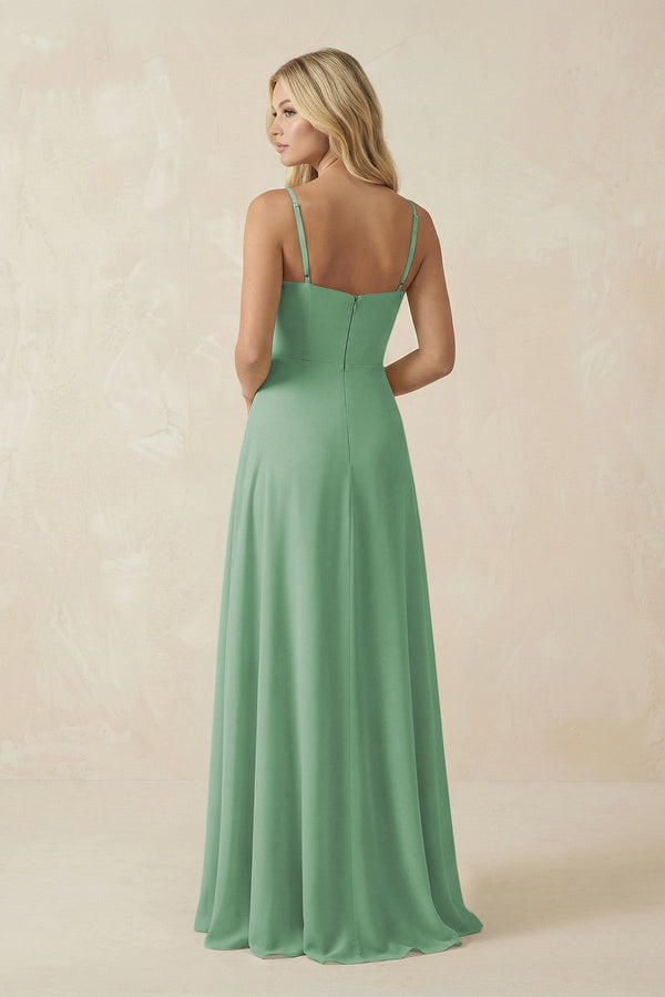 Spaghetti Strap Chiffon A - Line Bridesmaid Dress in Sea Glass - SHE IS ME Bridesmaid Dresses