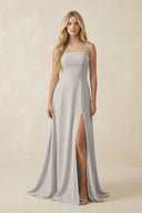 Spaghetti Strap Chiffon A - Line Bridesmaid Dress in Silver - SHE IS ME Bridesmaid Dresses