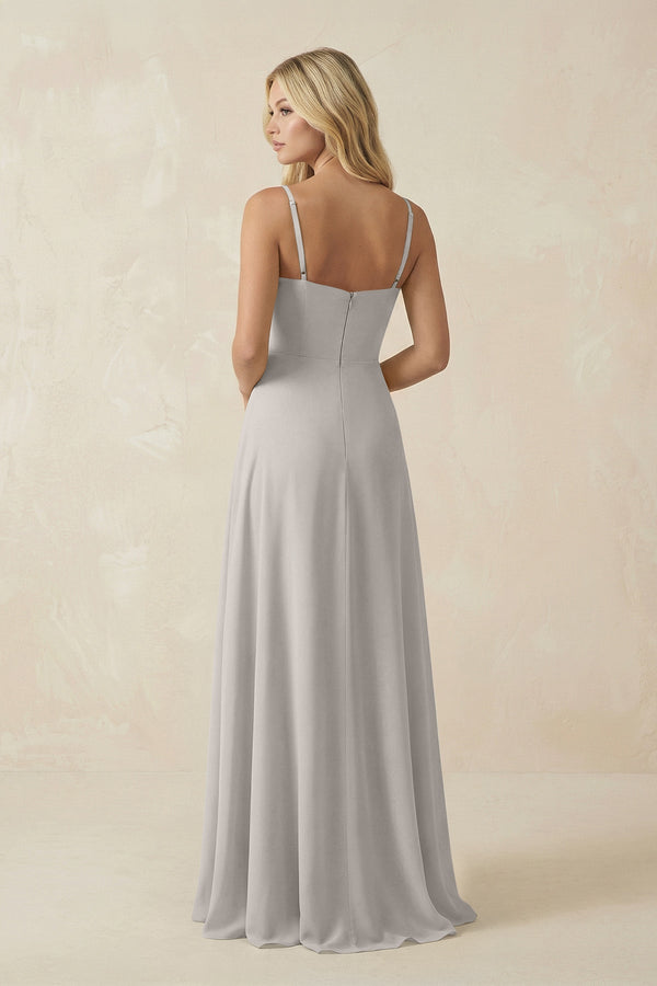 Spaghetti Strap Chiffon A - Line Bridesmaid Dress in Silver - SHE IS ME Bridesmaid Dresses
