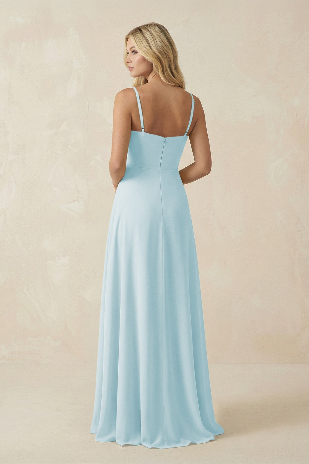 Spaghetti Strap Chiffon A - Line Bridesmaid Dress in Sky Blue - SHE IS ME Bridesmaid Dresses