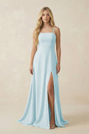 Spaghetti Strap Chiffon A - Line Bridesmaid Dress in Sky Blue - SHE IS ME Bridesmaid Dresses