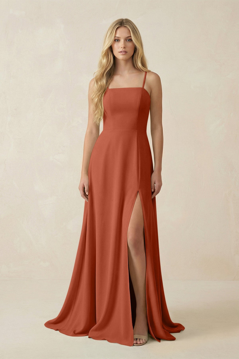 Spaghetti Strap Chiffon A - Line Bridesmaid Dress in Spice - SHE IS ME Bridesmaid Dresses