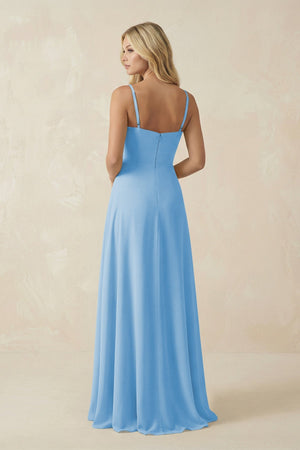 Spaghetti Strap Chiffon A - Line Bridesmaid Dress in Steel Blue - SHE IS ME Bridesmaid Dresses