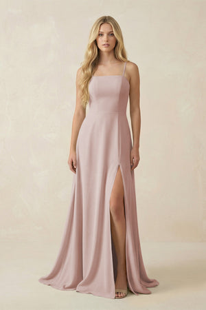 Spaghetti Strap Chiffon A - Line Bridesmaid Dress in Toffee - SHE IS ME Bridesmaid Dresses