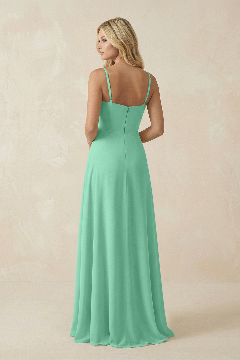 Spaghetti Strap Chiffon A - Line Bridesmaid Dress in Turquoise - SHE IS ME Bridesmaid Dresses