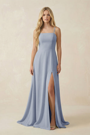 Spaghetti Strap Chiffon A - Line Bridesmaid Dress in Twilight - SHE IS ME Bridesmaid Dresses