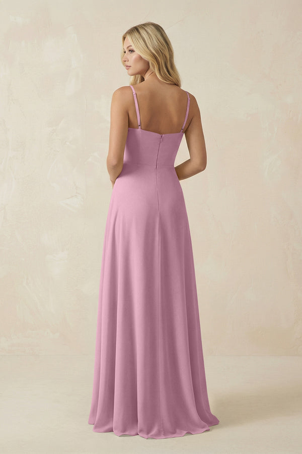 Spaghetti Strap Chiffon A - Line Bridesmaid Dress in Vintage Mauve - SHE IS ME Bridesmaid Dresses