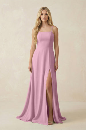 Spaghetti Strap Chiffon A - Line Bridesmaid Dress in Vintage Mauve - SHE IS ME Bridesmaid Dresses
