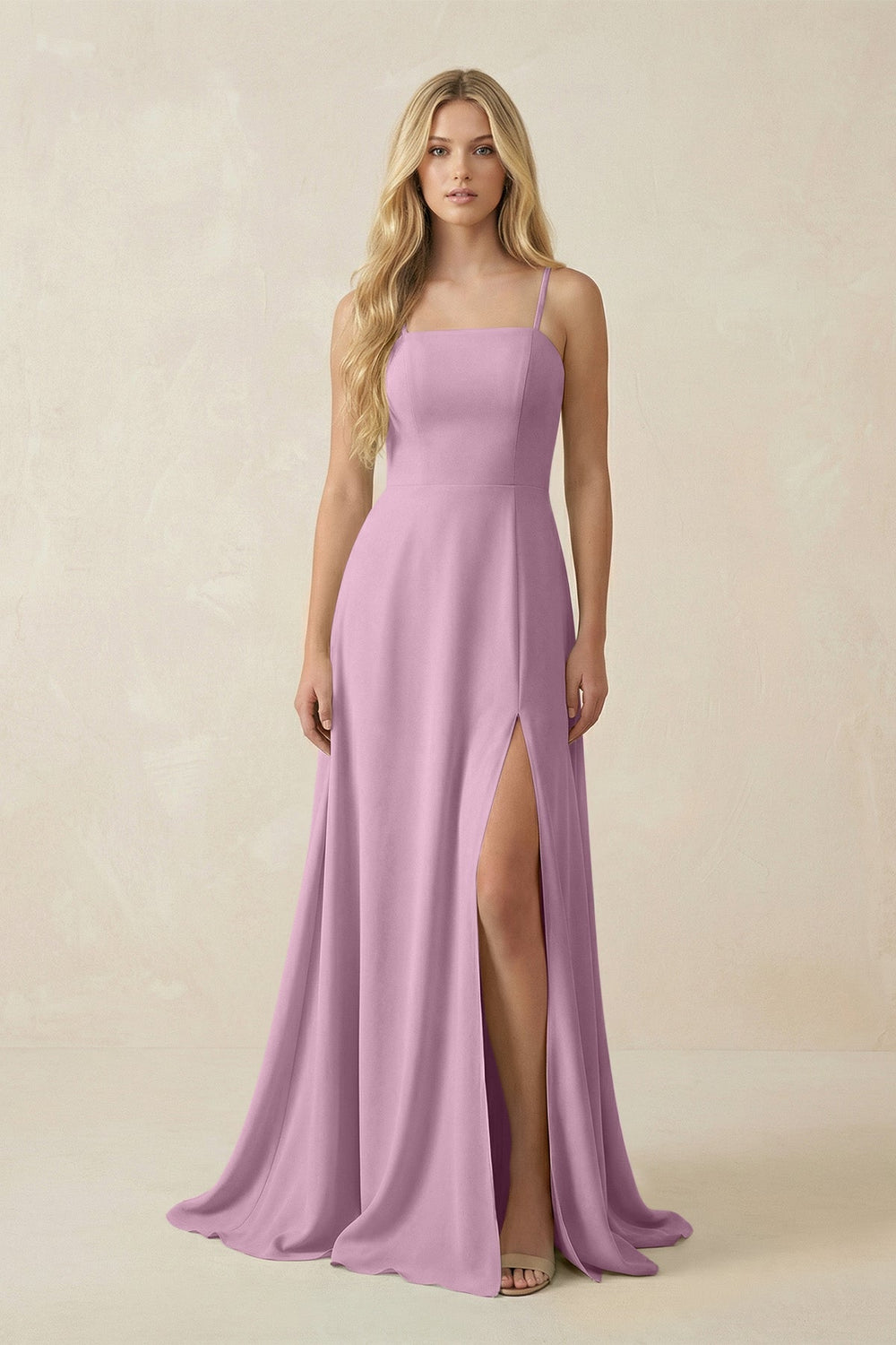 Spaghetti Strap Chiffon A - Line Bridesmaid Dress in Wisteria - SHE IS ME Bridesmaid Dresses