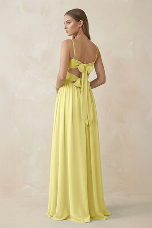 Spaghetti Strap Pleated A - Line Chiffon Bridesmaid Dress in Buttercup - SHE IS ME Bridesmaid Dresses