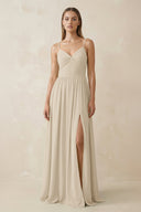 Spaghetti Strap Pleated A - Line Chiffon Bridesmaid Dress in Champagne - SHE IS ME Bridesmaid Dresses