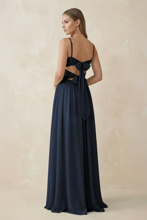 Spaghetti Strap Pleated A - Line Chiffon Bridesmaid Dress in Dark Navy - SHE IS ME Bridesmaid Dresses