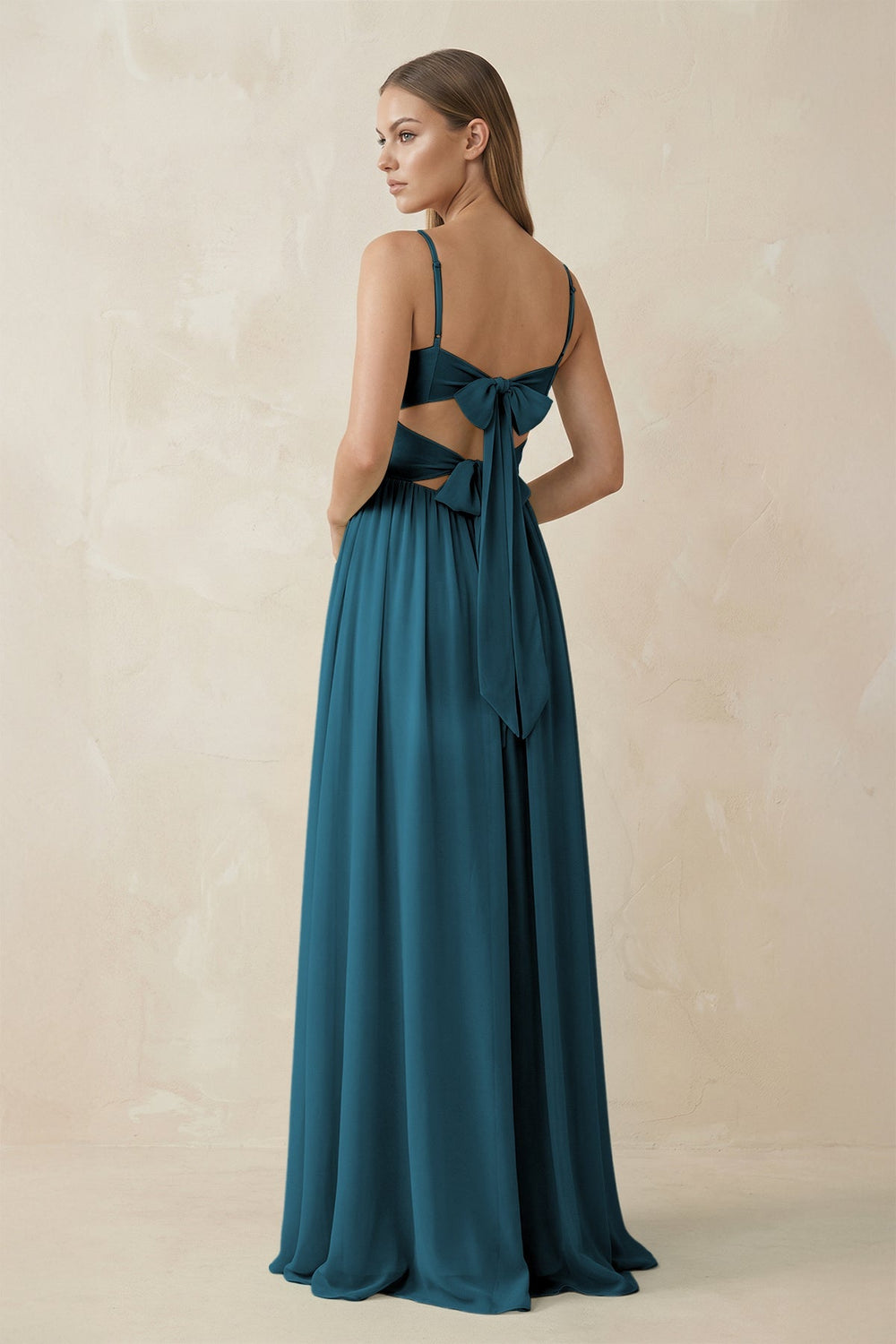 Spaghetti Strap Pleated A - Line Chiffon Bridesmaid Dress in Dark Teal - SHE IS ME Bridesmaid Dresses