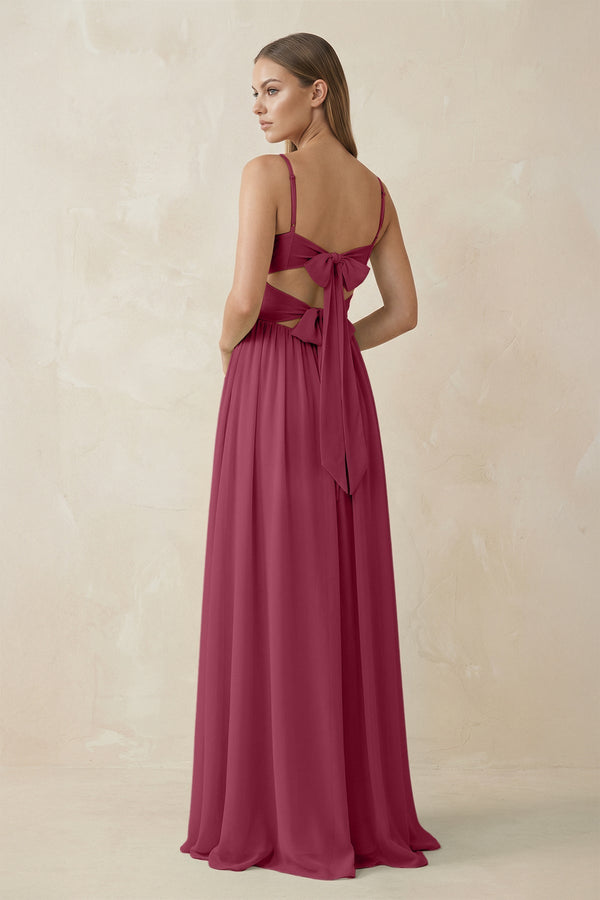 Spaghetti Strap Pleated A - Line Chiffon Bridesmaid Dress in Desert Rose - SHE IS ME Bridesmaid Dresses