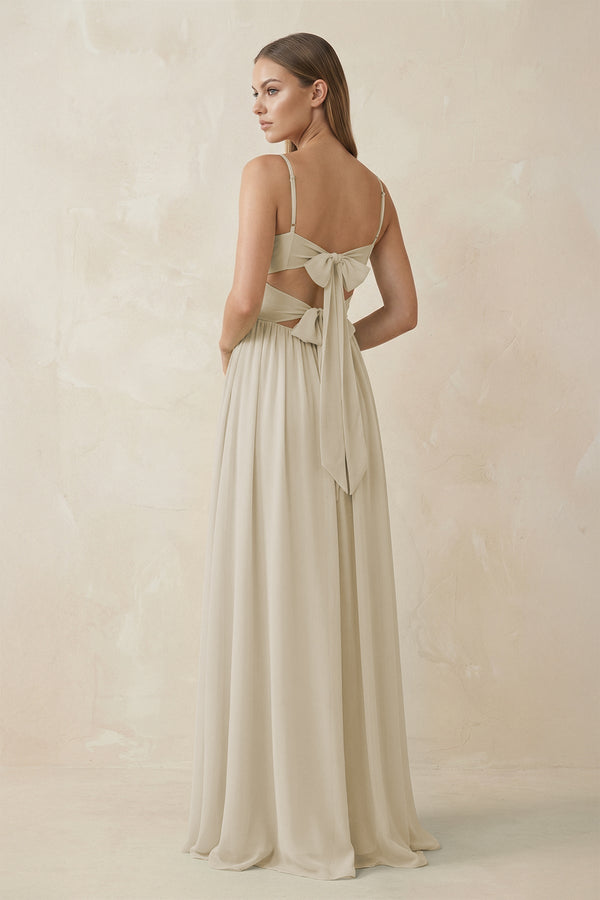 Spaghetti Strap Pleated A - Line Chiffon Bridesmaid Dress in Dove Gray - SHE IS ME Bridesmaid Dresses