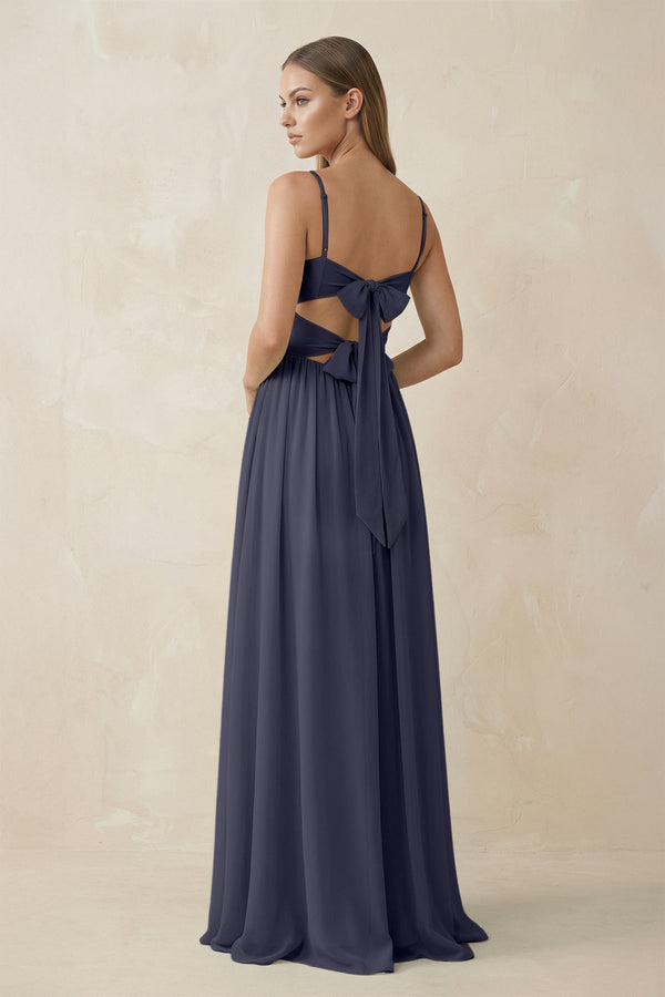 Spaghetti Strap Pleated A - Line Chiffon Bridesmaid Dress in Dusk Blue - SHE IS ME Bridesmaid Dresses