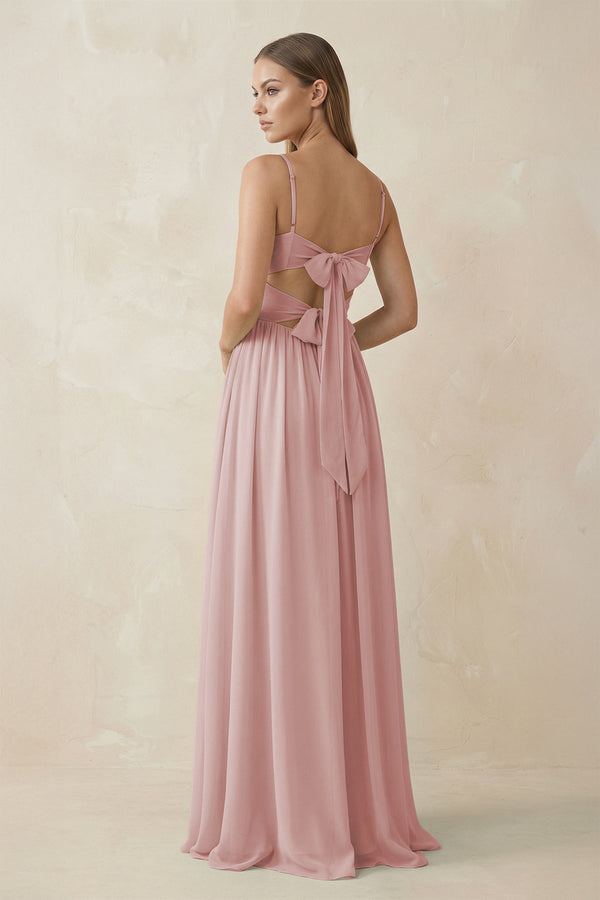 Spaghetti Strap Pleated A - Line Chiffon Bridesmaid Dress in Dusty Rose - SHE IS ME Bridesmaid Dresses