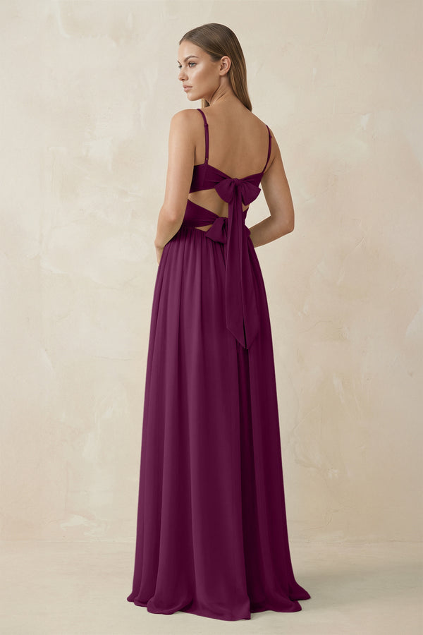 Spaghetti Strap Pleated A - Line Chiffon Bridesmaid Dress in Fig - SHE IS ME Bridesmaid Dresses
