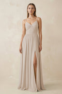 Spaghetti Strap Pleated A - Line Chiffon Bridesmaid Dress in Frost - SHE IS ME Bridesmaid Dresses