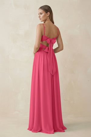 Spaghetti Strap Pleated A - Line Chiffon Bridesmaid Dress in Fuchsia - SHE IS ME Bridesmaid Dresses