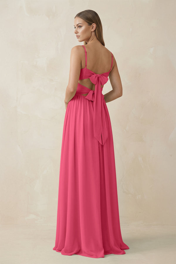 Spaghetti Strap Pleated A - Line Chiffon Bridesmaid Dress in Fuchsia - SHE IS ME Bridesmaid Dresses