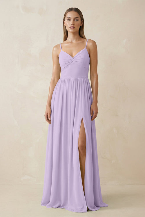Spaghetti Strap Pleated A - Line Chiffon Bridesmaid Dress in Lavender - SHE IS ME Bridesmaid Dresses