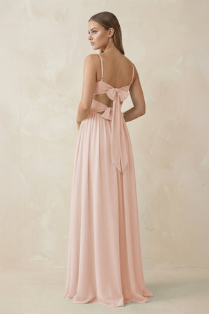 Spaghetti Strap Pleated A - Line Chiffon Bridesmaid Dress in Pale Blush - SHE IS ME Bridesmaid Dresses