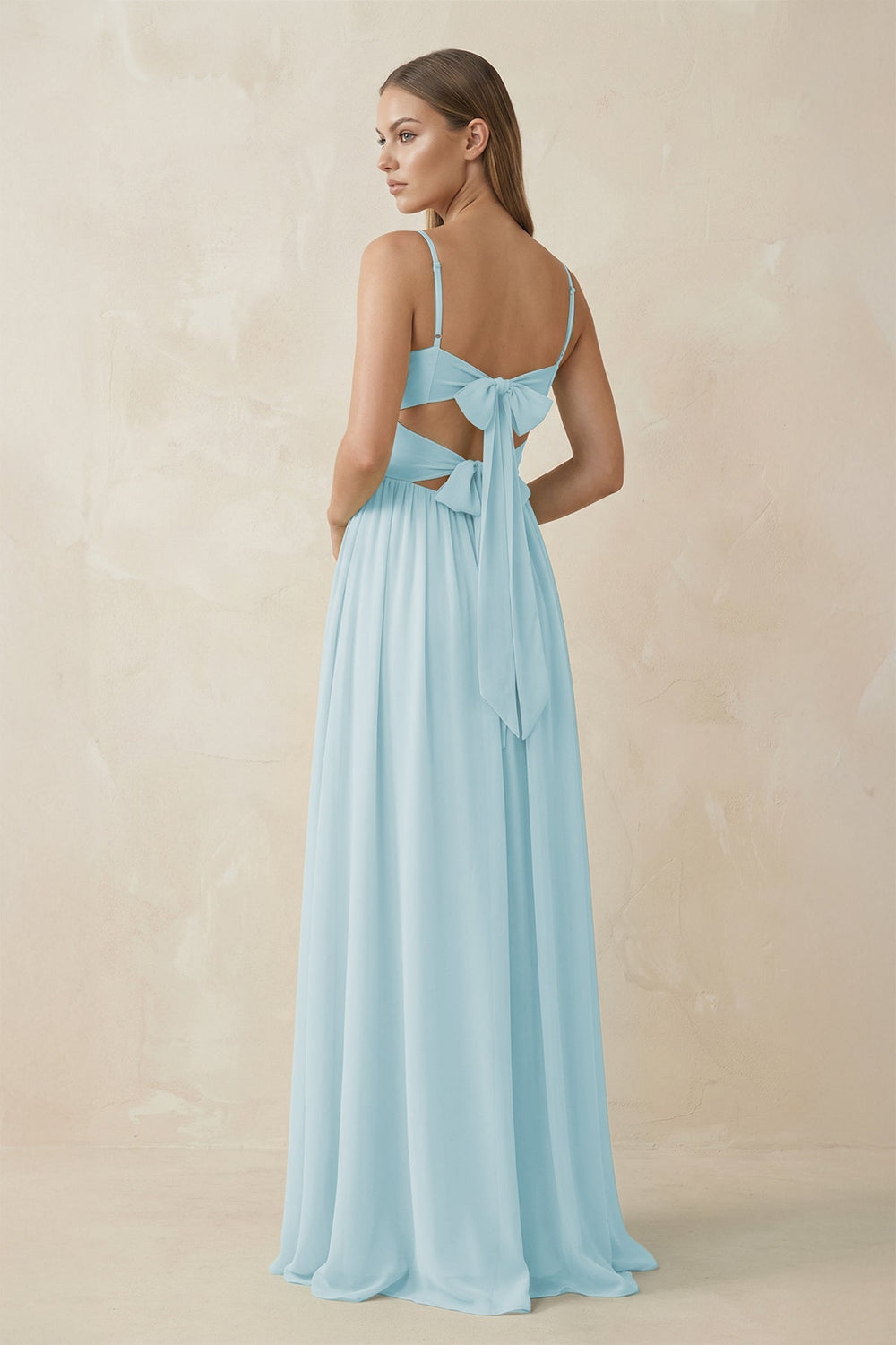 Spaghetti Strap Pleated A - Line Chiffon Bridesmaid Dress in Sky Blue - SHE IS ME Bridesmaid Dresses