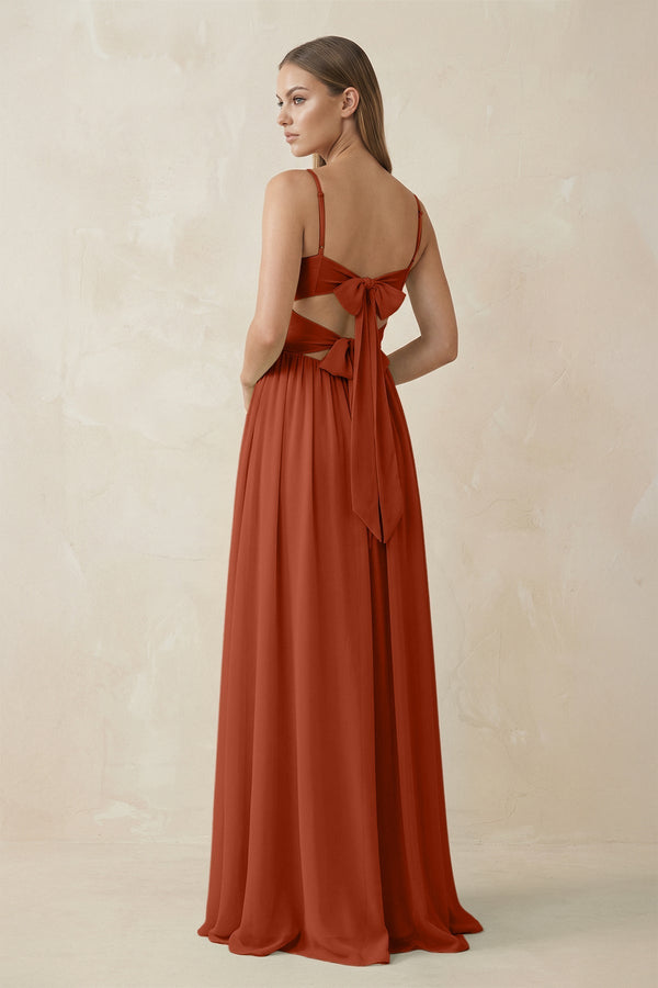 Spaghetti Strap Pleated A - Line Chiffon Bridesmaid Dress in Spice - SHE IS ME Bridesmaid Dresses