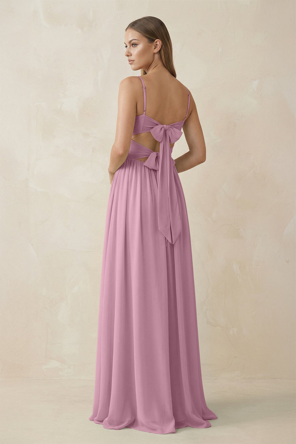 Spaghetti Strap Pleated A - Line Chiffon Bridesmaid Dress in Vintage Mauve - SHE IS ME Bridesmaid Dresses
