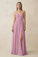 Spaghetti Strap Pleated A - Line Chiffon Bridesmaid Dress in Vintage Mauve - SHE IS ME Bridesmaid Dresses