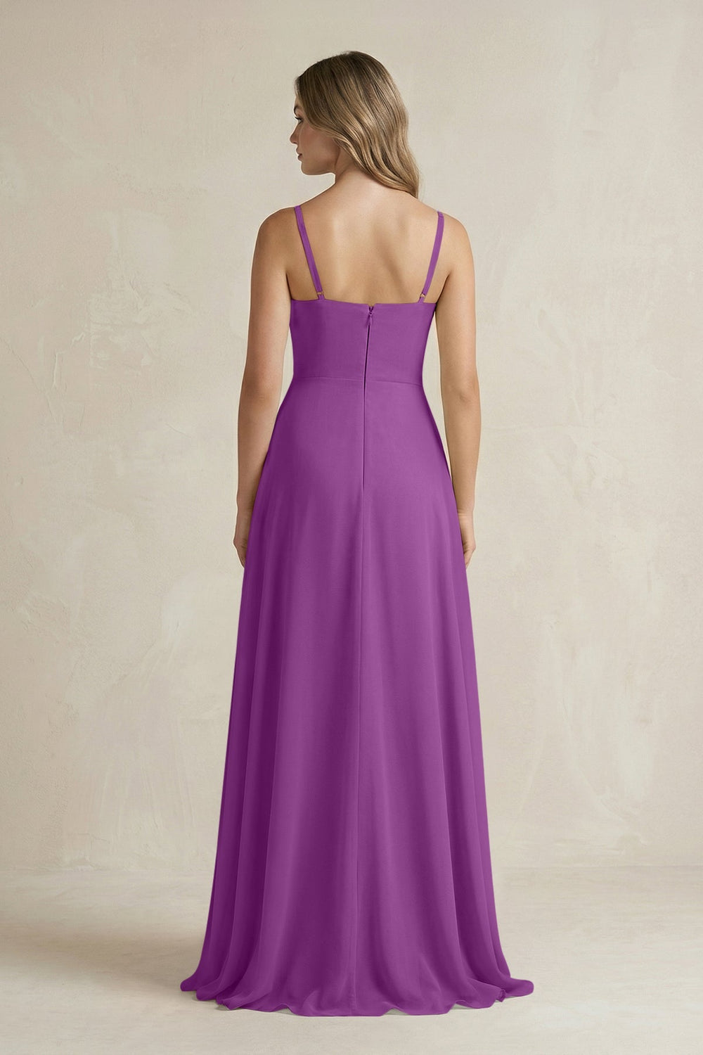 Spaghetti Strap Ruffled A - Line Chiffon Bridesmaid Dress in Amethyst - SHE IS ME Bridesmaid Dresses