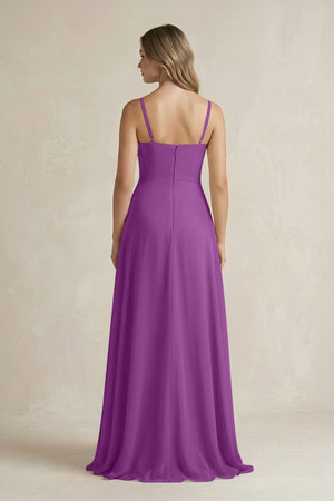Spaghetti Strap Ruffled A - Line Chiffon Bridesmaid Dress in Amethyst - SHE IS ME Bridesmaid Dresses