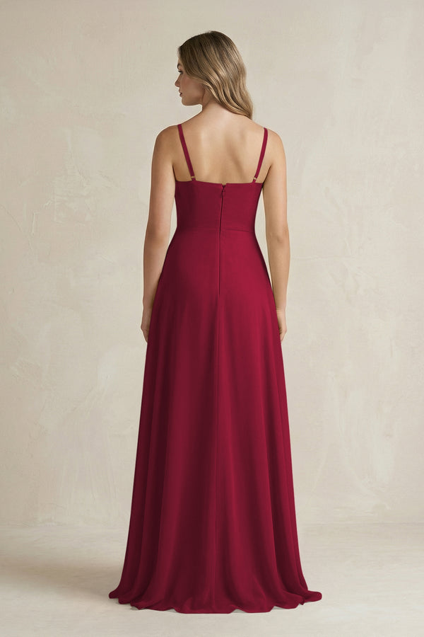 Spaghetti Strap Ruffled A - Line Chiffon Bridesmaid Dress in Berry - SHE IS ME Bridesmaid Dresses