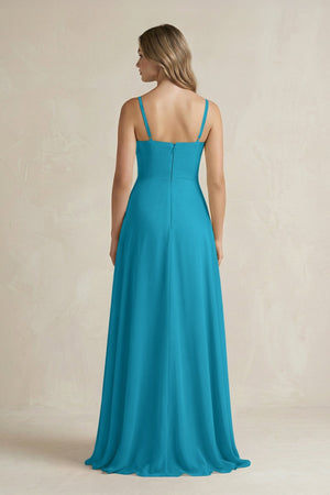 Spaghetti Strap Ruffled A - Line Chiffon Bridesmaid Dress in Blue Jay - SHE IS ME Bridesmaid Dresses