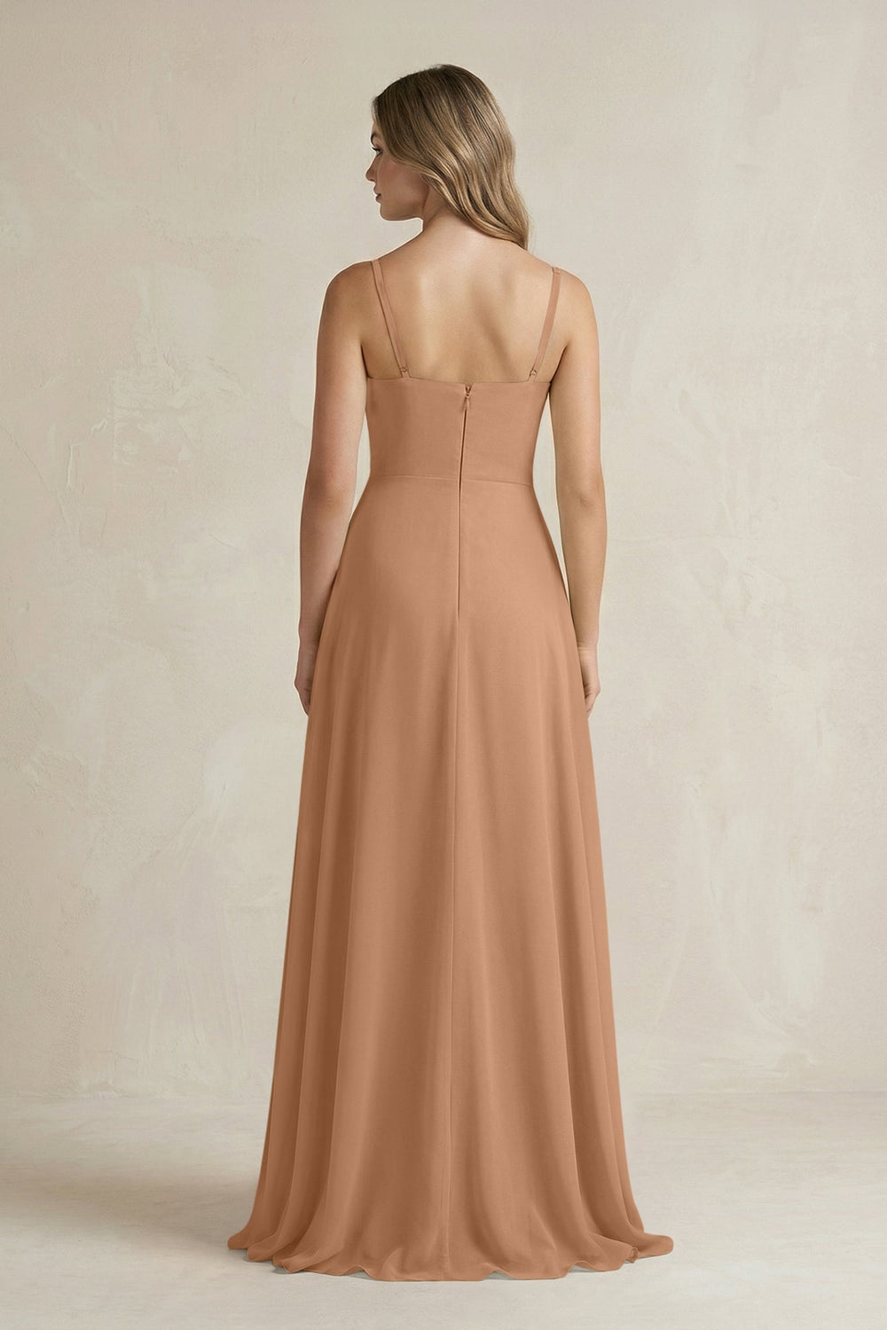 Spaghetti Strap Ruffled A - Line Chiffon Bridesmaid Dress in Bronzer - SHE IS ME Bridesmaid Dresses