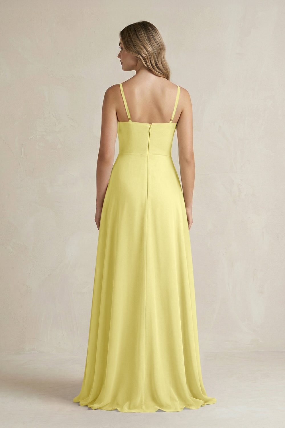 Spaghetti Strap Ruffled A - Line Chiffon Bridesmaid Dress in Buttercup - SHE IS ME Bridesmaid Dresses