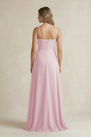 Spaghetti Strap Ruffled A - Line Chiffon Bridesmaid Dress in Candy Pink - SHE IS ME Bridesmaid Dresses