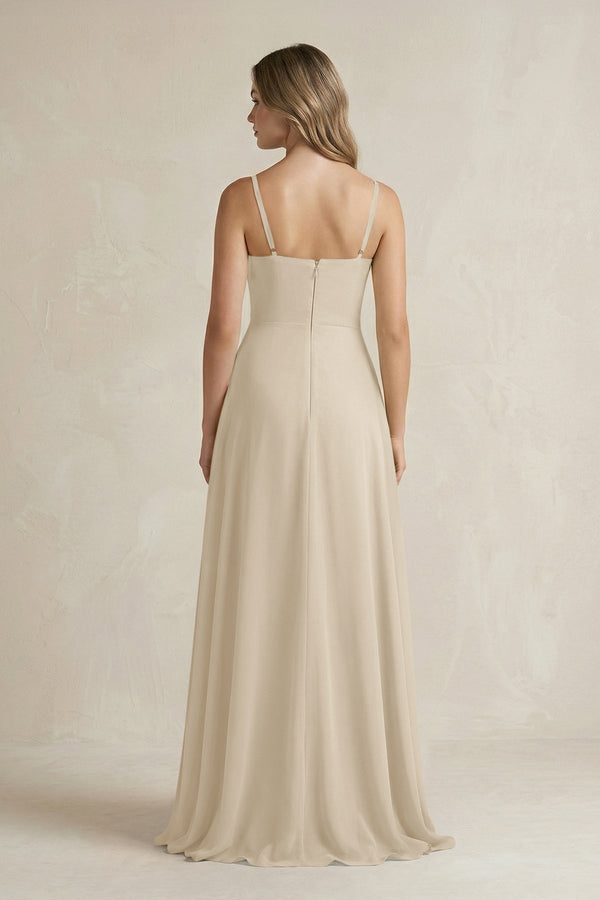 Spaghetti Strap Ruffled A - Line Chiffon Bridesmaid Dress in Champagne - SHE IS ME Bridesmaid Dresses
