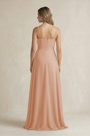 Spaghetti Strap Ruffled A - Line Chiffon Bridesmaid Dress in Champagne Rose - SHE IS ME Bridesmaid Dresses
