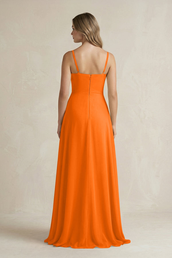 Spaghetti Strap Ruffled A - Line Chiffon Bridesmaid Dress in Cinnamon - SHE IS ME Bridesmaid Dresses