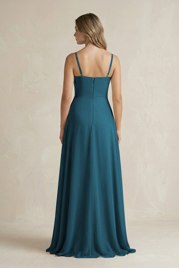 Spaghetti Strap Ruffled A - Line Chiffon Bridesmaid Dress in Dark Teal - SHE IS ME Bridesmaid Dresses