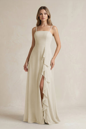 Spaghetti Strap Ruffled A - Line Chiffon Bridesmaid Dress in Dove Gray - SHE IS ME Bridesmaid Dresses