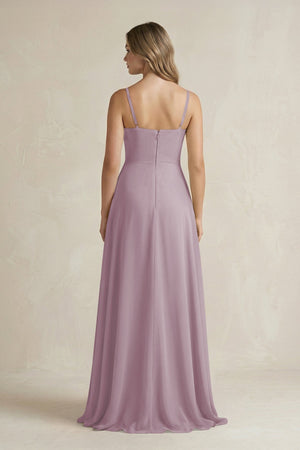 Spaghetti Strap Ruffled A - Line Chiffon Bridesmaid Dress in Dusk - SHE IS ME Bridesmaid Dresses