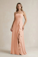 Spaghetti Strap Ruffled A - Line Chiffon Bridesmaid Dress in English Rose - SHE IS ME Bridesmaid Dresses