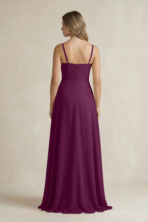Spaghetti Strap Ruffled A - Line Chiffon Bridesmaid Dress in Fig - SHE IS ME Bridesmaid Dresses